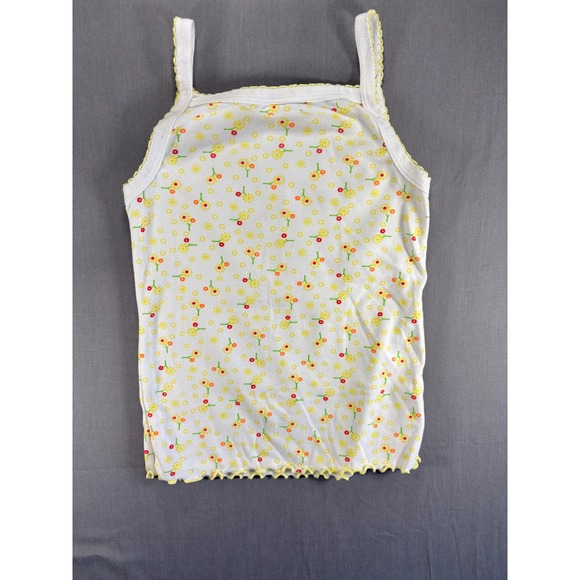 Strawberry Kids Size 12 White Floral Print Tank Top Yellow Trim Y2K - Picture 6 of 6